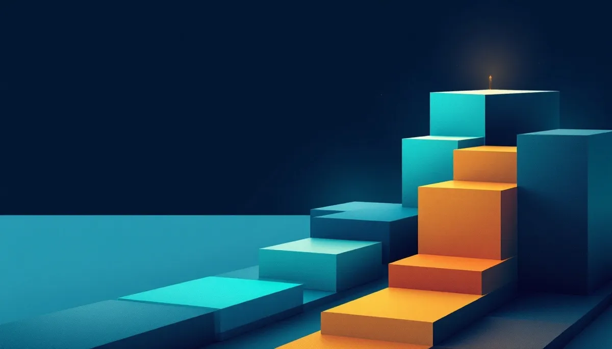 Illustration abstraite de blocs bleus et orange formant un escalier ascendant, évoquant une feuille de route pluriannuelle