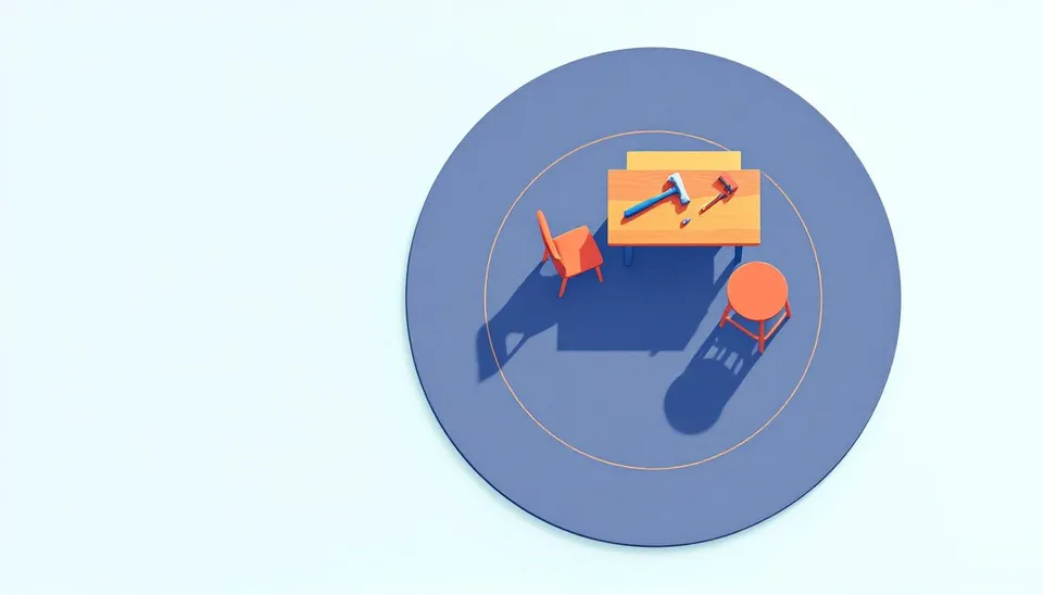 Illustration d'un disque bleu délimitant un établi d'apprenti et des chaises corail, sur fond bleu très pâle