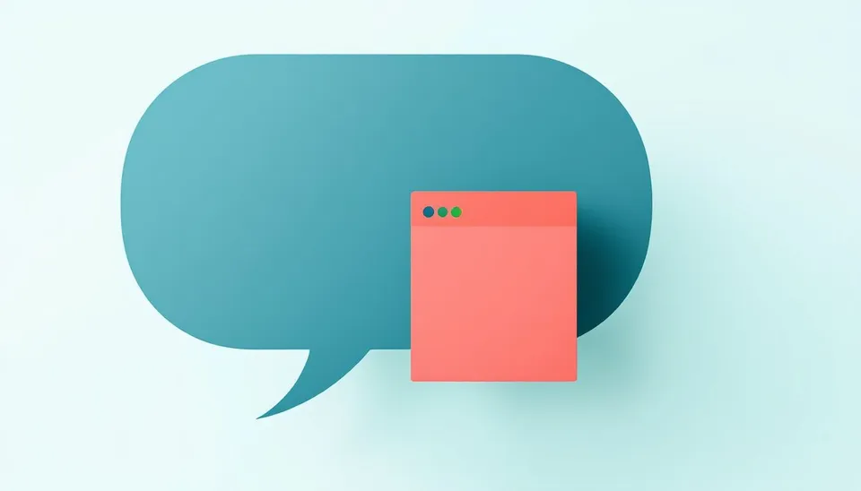 Illustration d'une grande bulle de dialogue bleu-vert contenant une page web vierge corail, sur fond bleu-vert pâle
